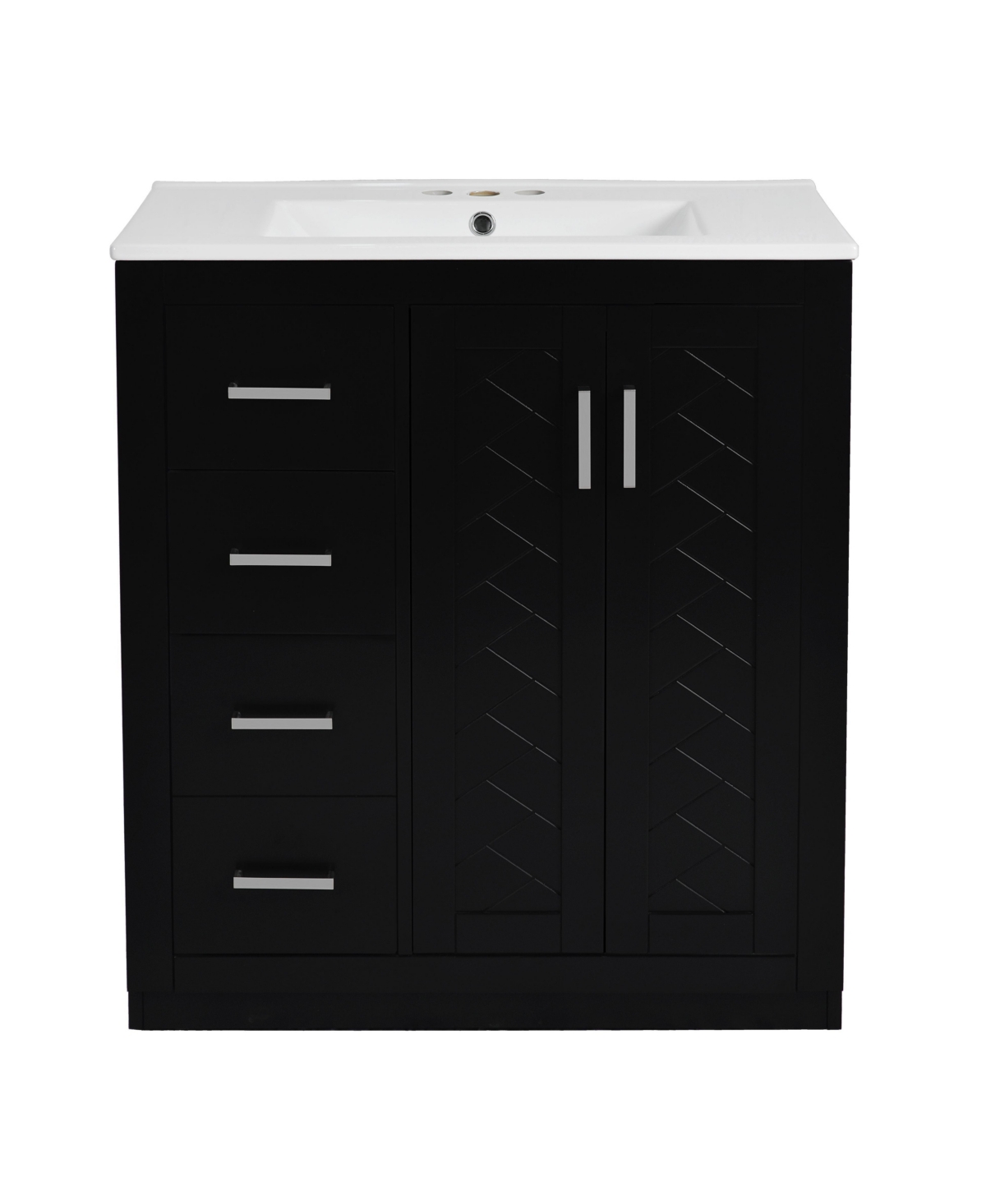 Sillysis 30 Inch Freestanding Bathroom Vanity, Mdf Cabinet with Solid Poplar Wood Frame, Ceramic Integrated Sink, Removable Drawer Dividers - Black