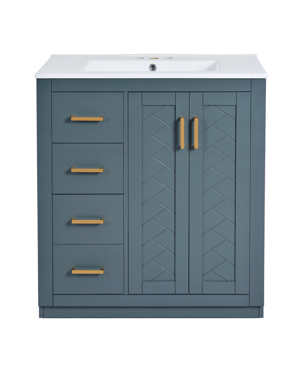 Sillysis 30 Inch Freestanding Bathroom Vanity, Mdf Cabinet with Solid Poplar Wood Frame, Ceramic Integrated Sink, Removable Drawer Dividers - Blue