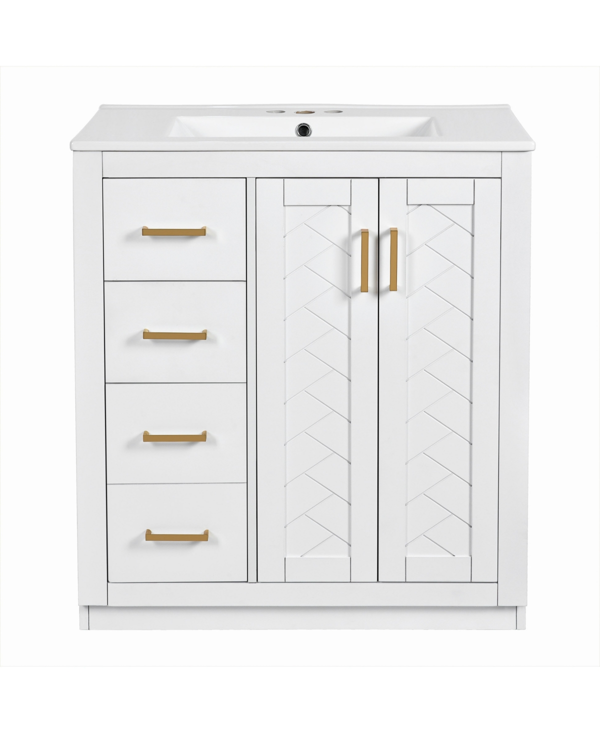 Sillysis 30 Inch Freestanding Bathroom Vanity, Mdf Cabinet with Solid Poplar Wood Frame, Ceramic Integrated Sink, Removable Drawer Dividers - White
