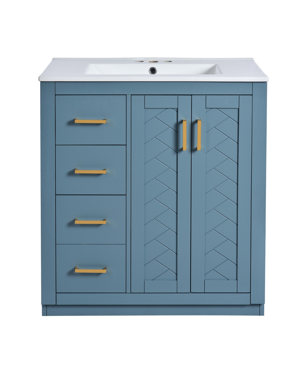 Sillysis 30 Inch Freestanding Bathroom Vanity, Mdf Cabinet with Solid Poplar Wood Frame, Ceramic Integrated Sink, Removable Drawer Dividers - Indigo