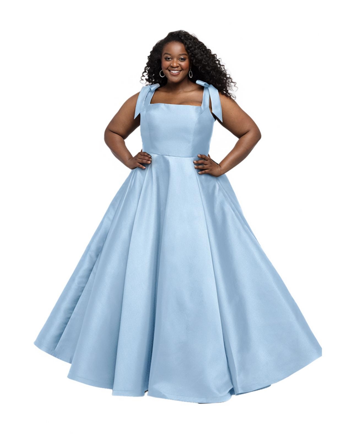 Sydney's Closet Plus Size Picture Perfect Satin A-Line Square Neck Formal Gown - Light blue