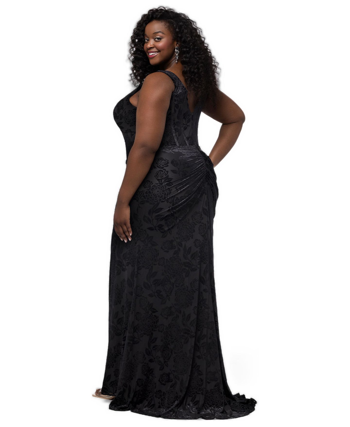 Женское платье Sydney's Closet Plus Size Spellbound Velvet-Burnout Floral-Print Corset Bodice Gown, цвет: Чёрный — фото 2