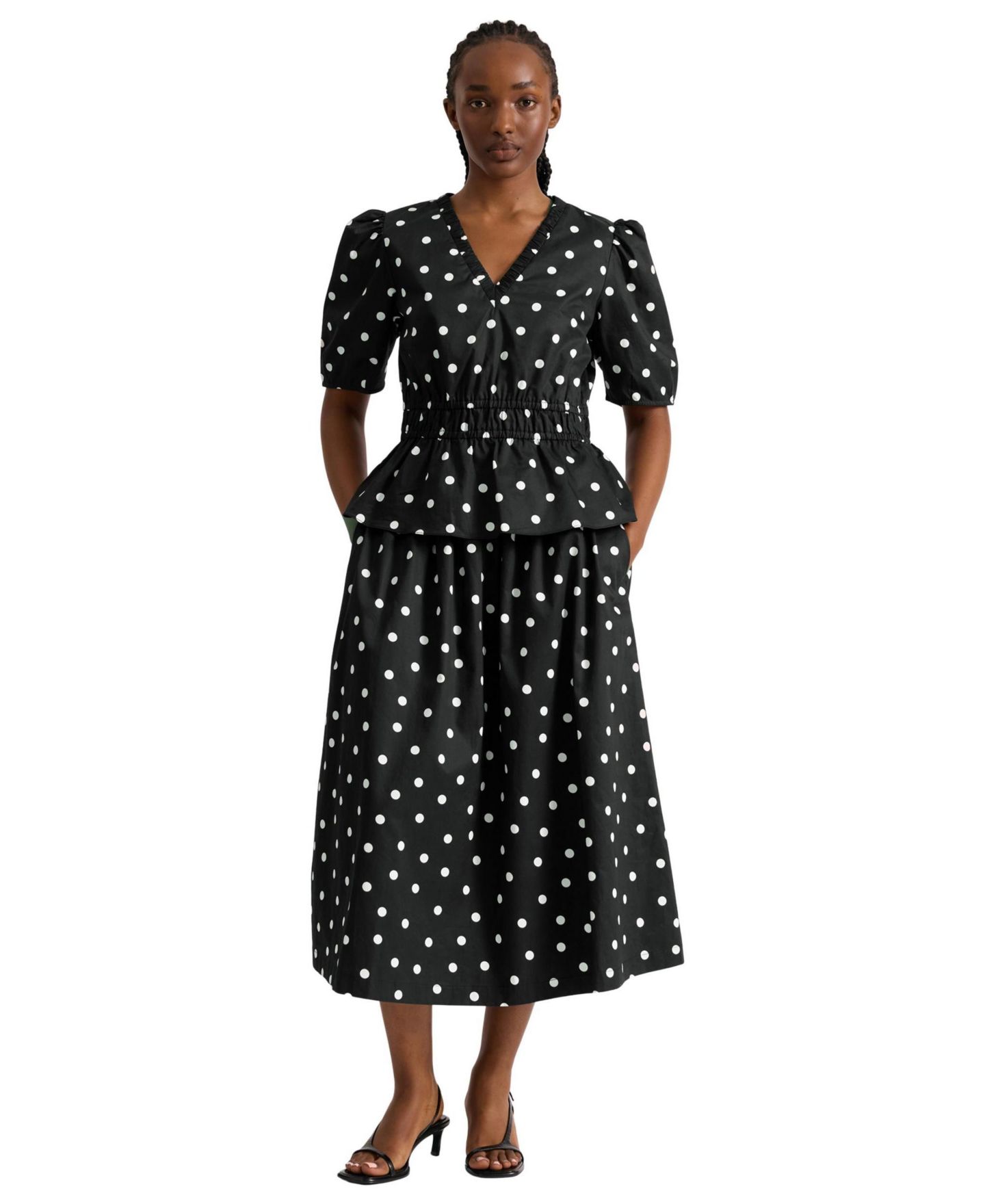 Женская блузка Albaray Polka-Dot Short-Sleeve V-Neck, цвет: Чёрный — фото 4