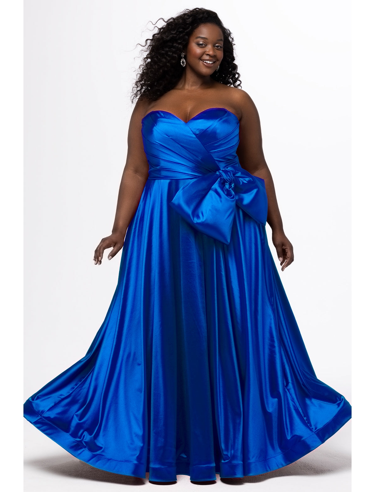 Sydney's Closet Plus Size Take a Bow Strapless A-Line Sweetheart Satin Gown - Royal