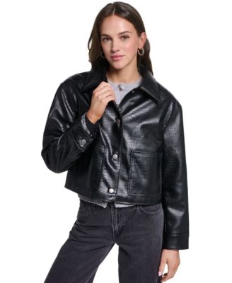 Women's Cropped Chore Jacket with Corduroy Collar