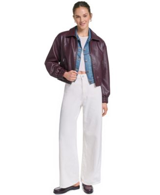 Women's L64 Cropped Water-Resistant Faux Leather Bomber Jacket