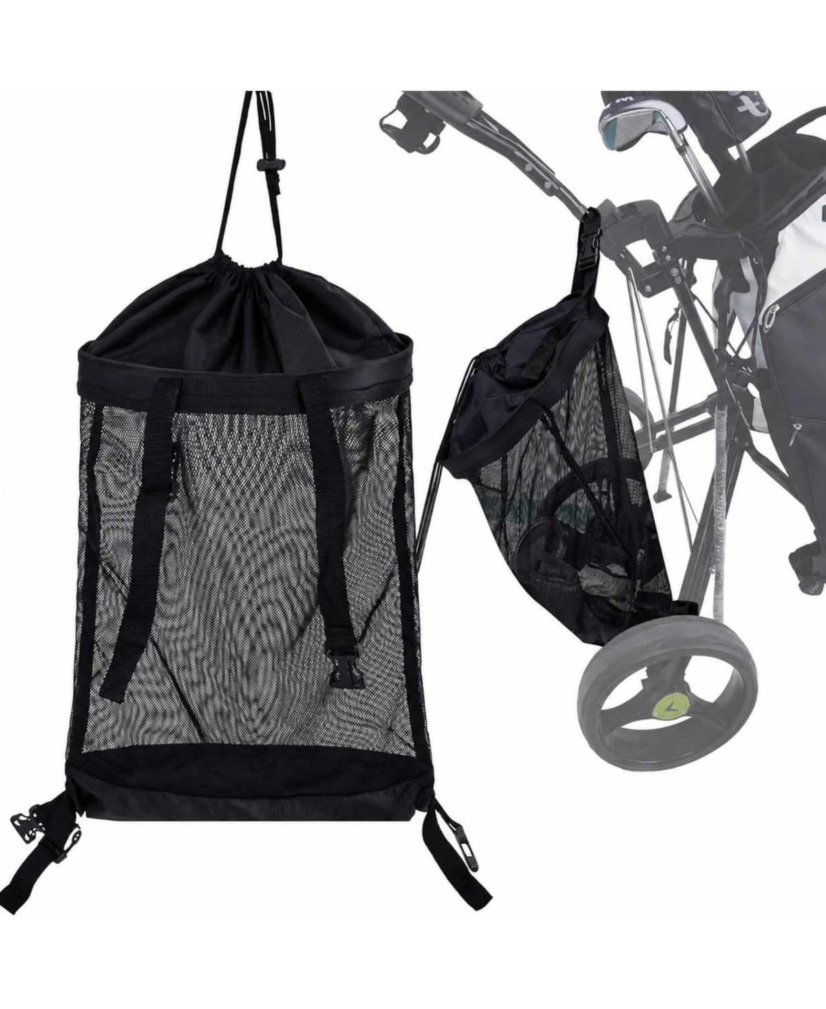 Furlihong Universal Golf Push Cart Storage Bag Large Capacity Mesh Organizer Heavy Duty Straps - Default