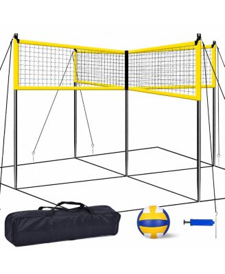 14 Ft 4 Square Volleyball Net Game Set Adjustable Portable Badminton Set