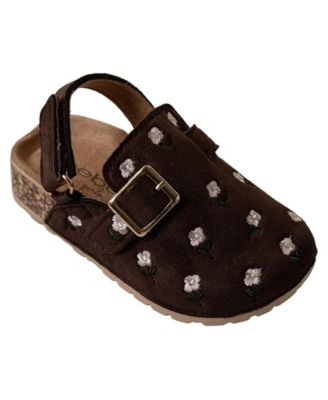 Toddler Girls Footbed Sandal with Buckle and Floral Embroidery