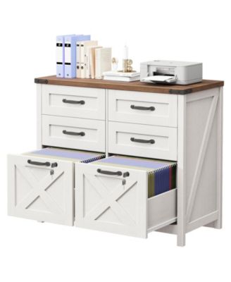 Farmhouse 6-Drawer 32.68-in Lateral File Cabinet with Lock and Printer Shelf