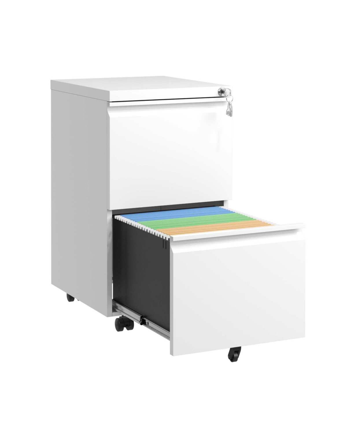 Viyet 2-Drawer Metal Rolling File Cabinet with Lock, Fully Assembled - White