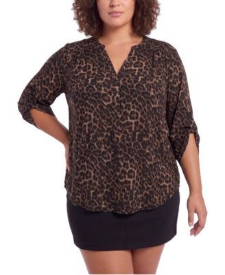Plus Size Harper Floral 3/4 Roll-Tab Sleeve Blouse