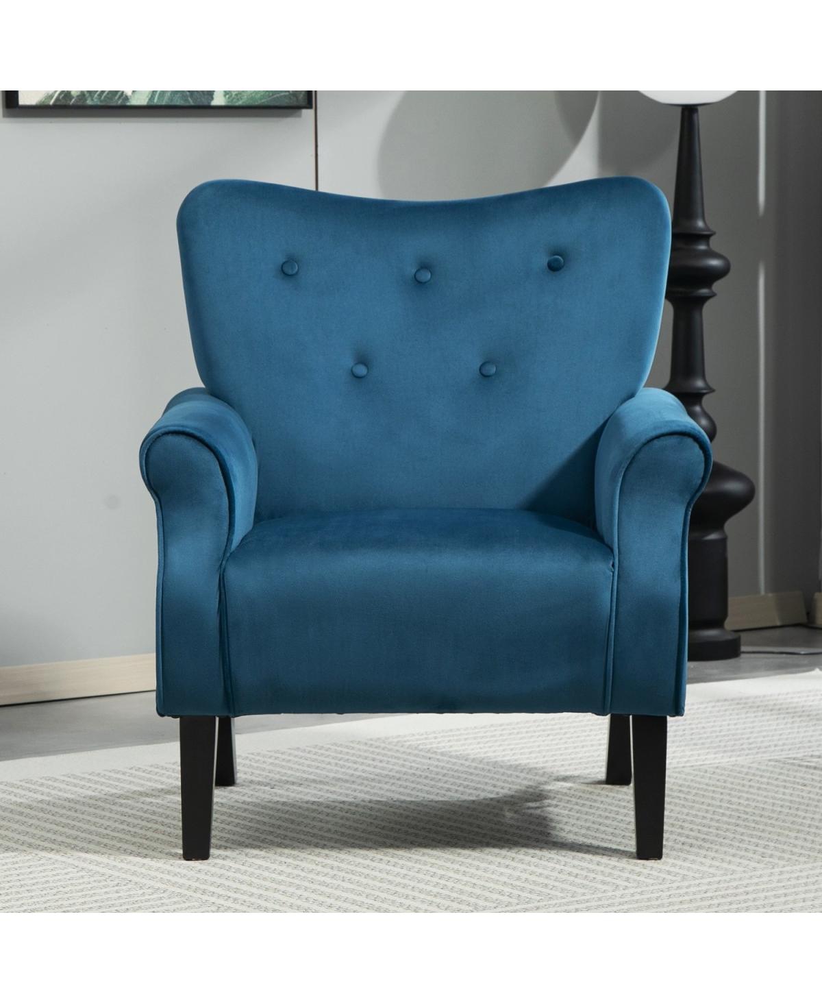 Streamdale Furniture Mid-Century Modern Wingback Accent Chair with Wood Legs - Navy