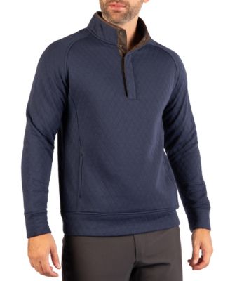 Men's Quilted Knit Hidden Snap Pullover with Suede Trim