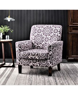 Patterned Polyester Blend Armchair with Birch Wood Legs