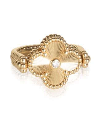 Yellow Gold Agate and Diamond Vintage Alhambra Reversible Ring