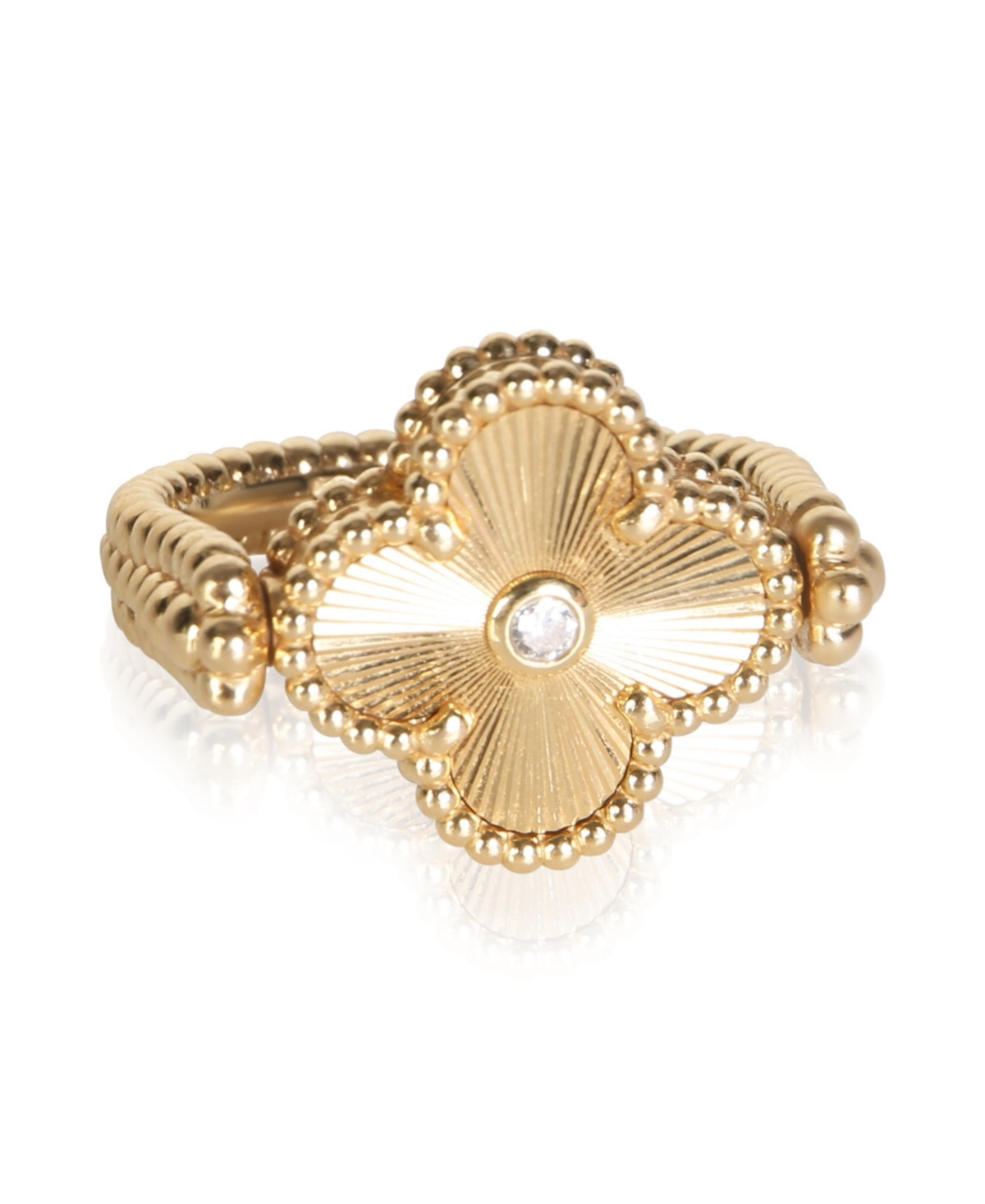 Pre-Owned Van Cleef & Arpels Yellow Gold Agate and Diamond Vintage Alhambra Reversible Ring - Yellow gold