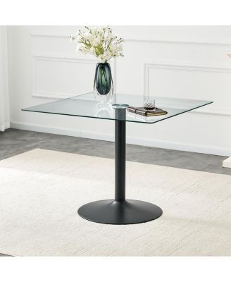 Streamdale 38.5" Modern Glass Square Dining Table with Metal Base