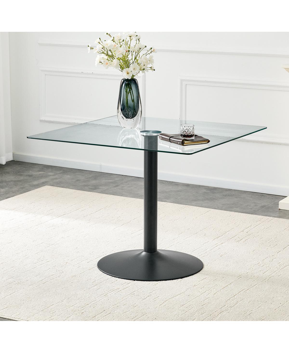Streamdale 38.5" Modern Glass Square Dining Table with Metal Base