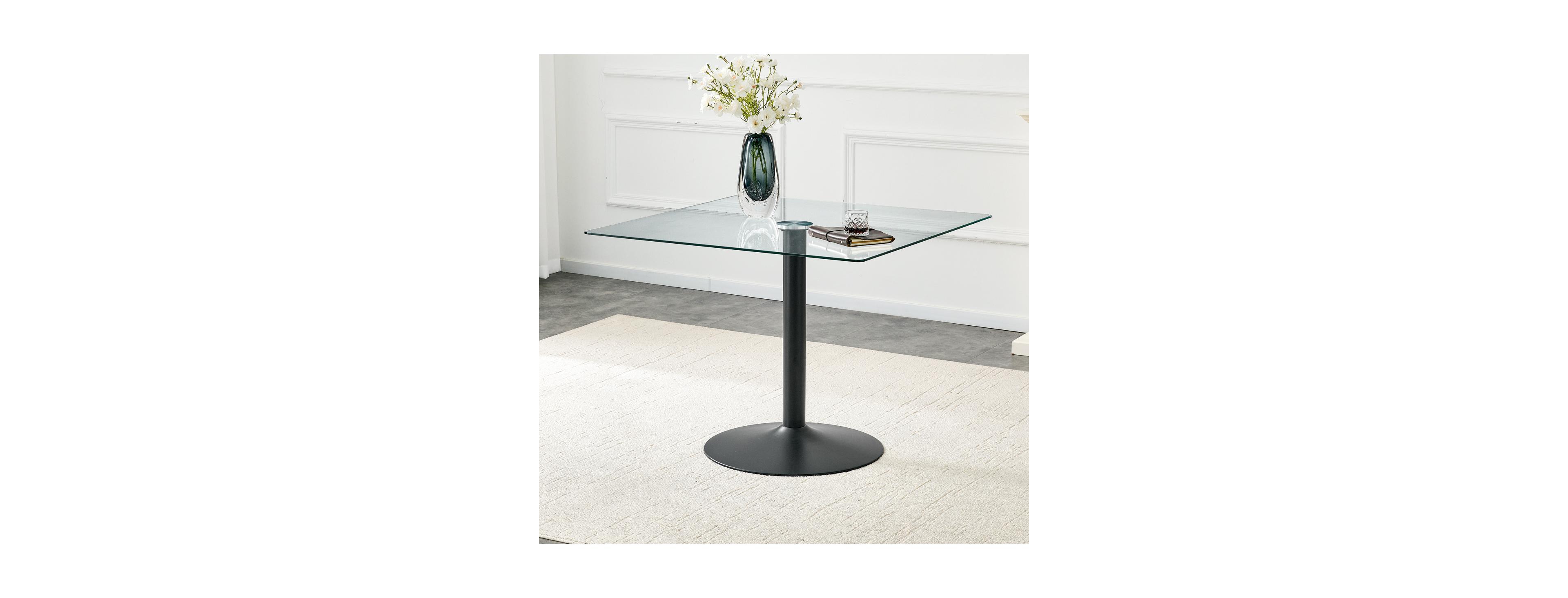 Streamdale 38.5" Modern Glass Square Dining Table with Metal Base