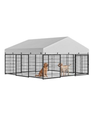 Outdoor  Dog Kennel,Heavy Duty Dog Cage with Roof,Galvanized Steel Dog Kennel Fence with Double Safety Locks