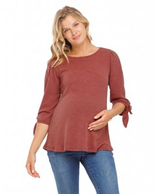 Maternity Knit 3/4 Tie-Sleeve Top