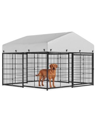 Outdoor  Dog Kennel,Heavy Duty Dog Cage with Roof,Galvanized Steel Dog Kennel Fence with Double Safety Locks