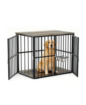 43" Large Dog Crate Furniture with Double Doors , Heavy Duty Indoor Pet Cage Pet House with Lockable Dog Kennel Furniture