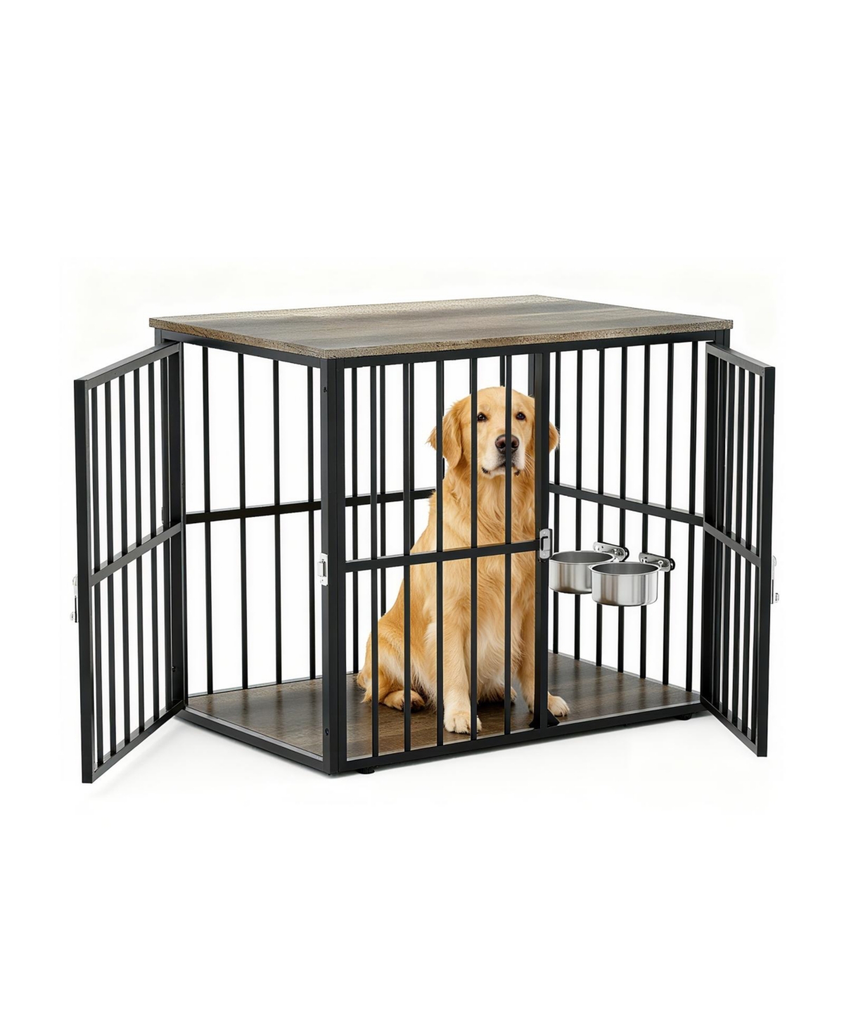 Lalfpet 43" Large Dog Crate Furniture with Double Doors , Heavy Duty Indoor Pet Cage Pet House with Lockable Dog Kennel Furniture