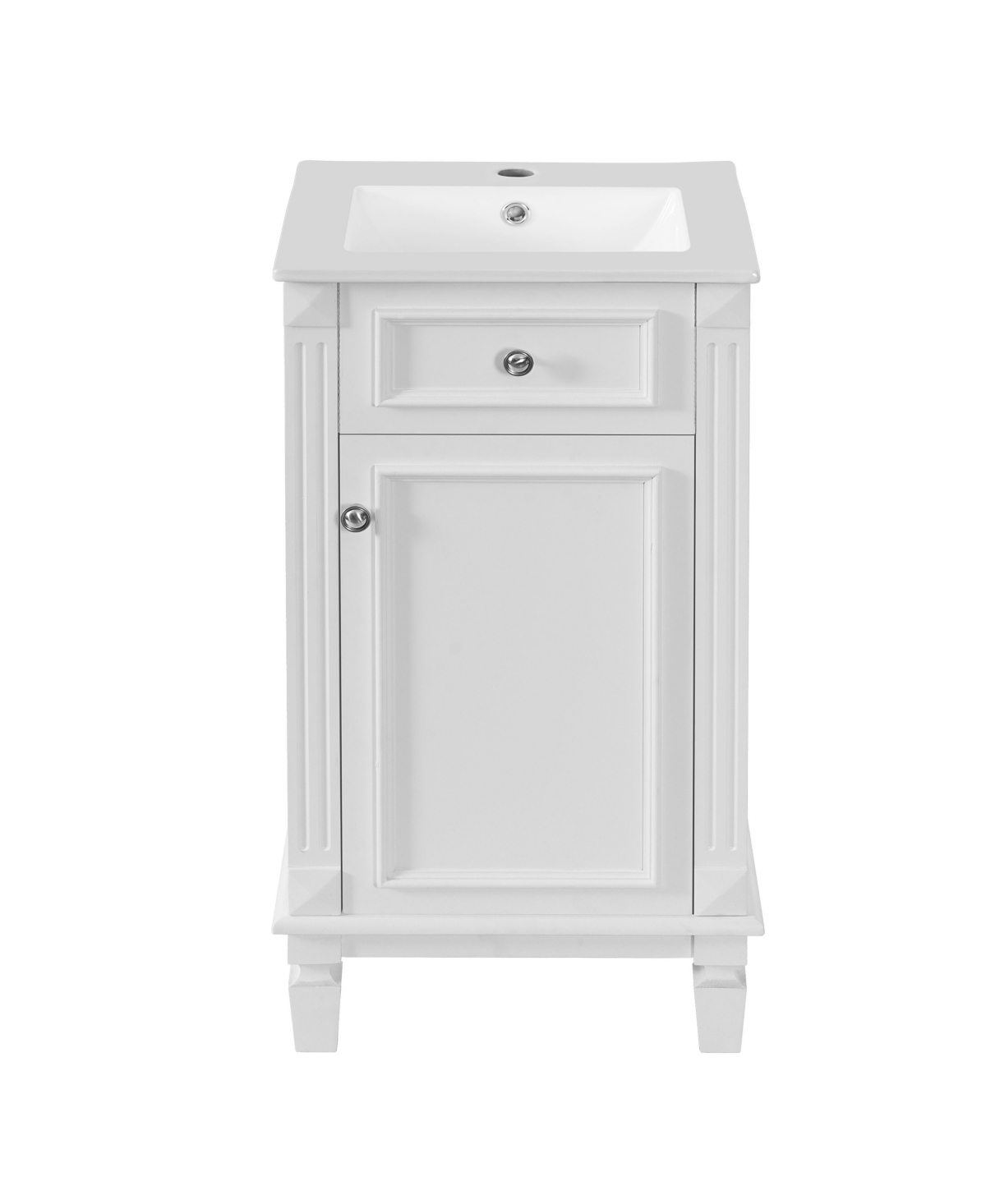 Sillysis 18 Inch Freestanding Bathroom Vanity, Mdf Cabinet with Solid Wood Frame, Ceramic Integrated Sink - White