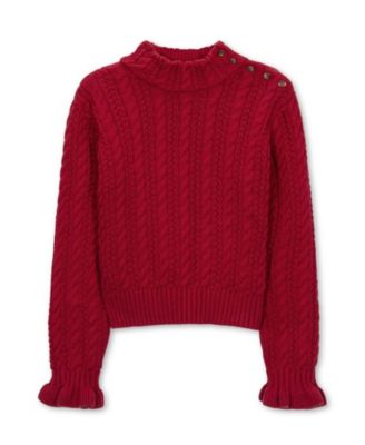 Girls' 4-16 Organic Cotton Cable-Knit Ruffle-Cuff Turtleneck Sweater