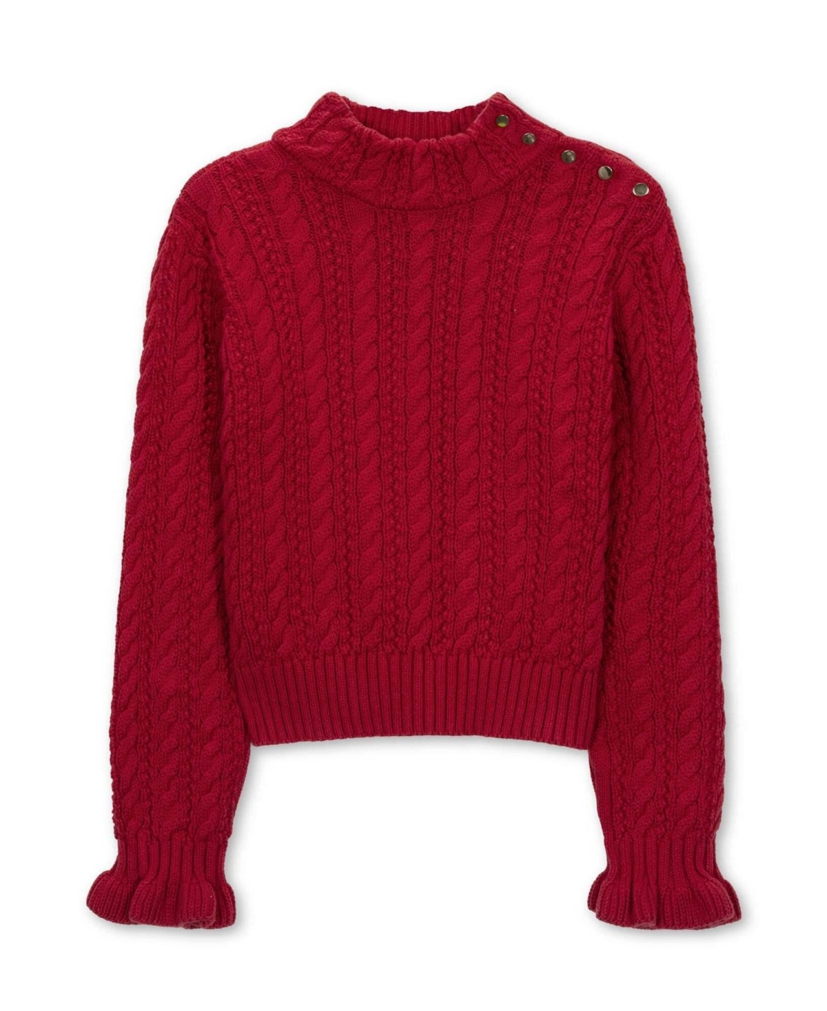 Hope & Henry Girls' 4-16 Organic Cotton Cable-Knit Ruffle-Cuff Turtleneck Sweater - Red