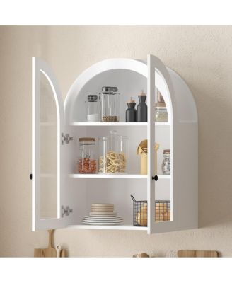 Arched Wall-Mounted Wood Cabinet with Glass Doors