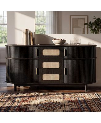 60" Black 4-Door Fluted Sideboard Buffet Cabinet