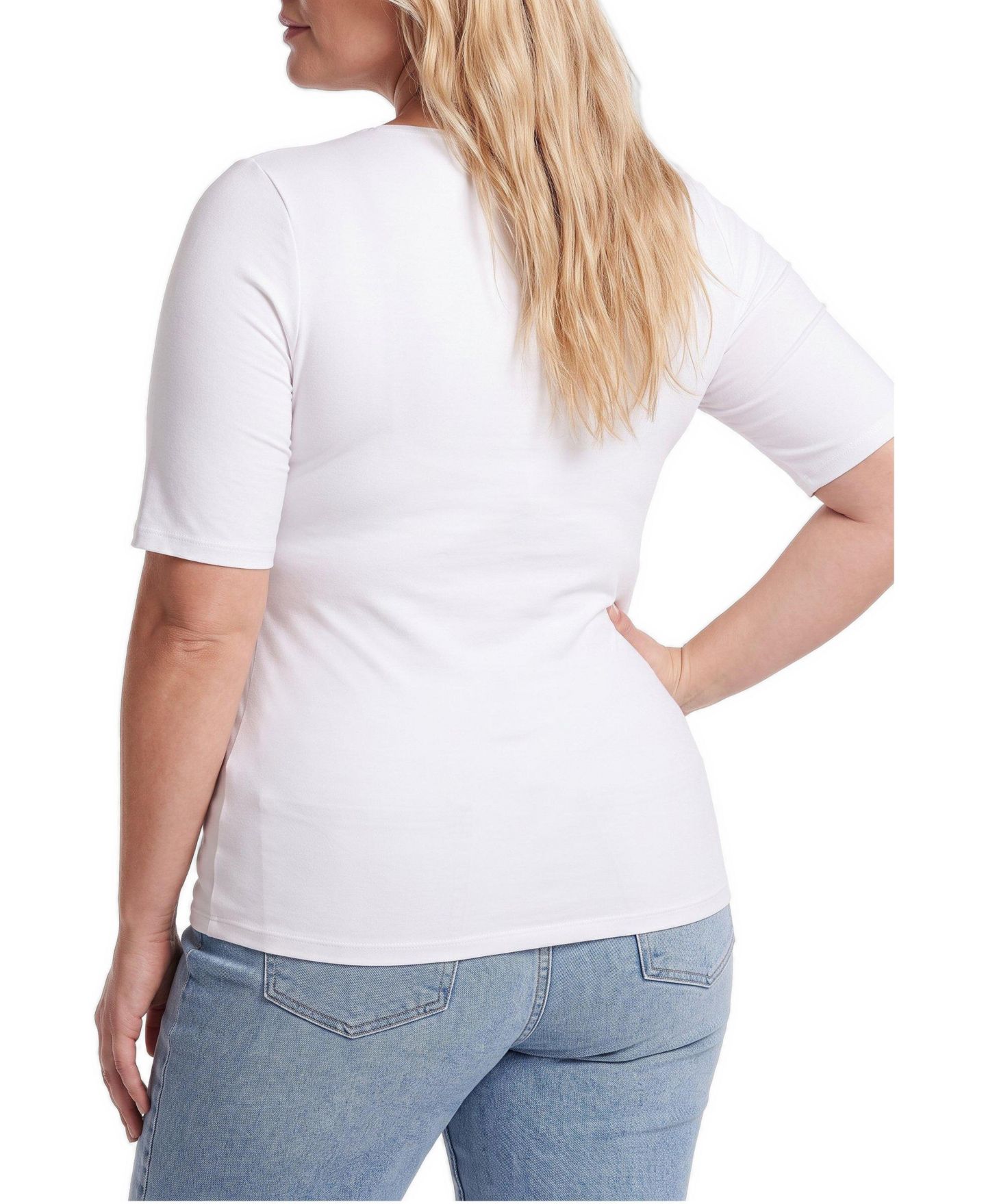Женский топ Torrid Plus Size Square-Neck Elbow-Length Sleeve, цвет: Яркий белый — фото 4