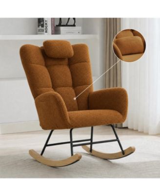 Fleece Tufted Headrest Wood-Metal Frame Glider Rocking Chair