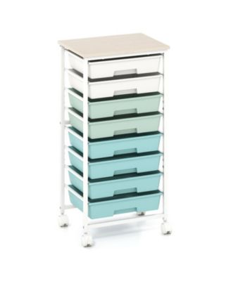 8-Drawer Rolling Storage Cart with Wood Tabletop for Home Office