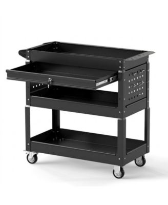 3-Tier Rolling Tool Cart with Lockable Drawer and Pegboard Hooks