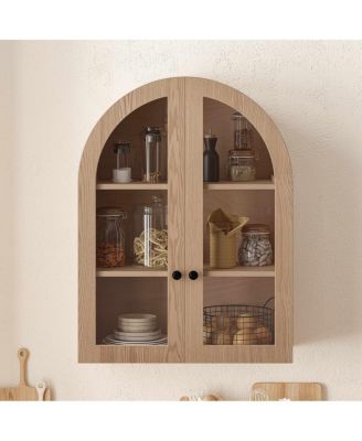 Arched Wood Wall Cabinet with Glass Doors
