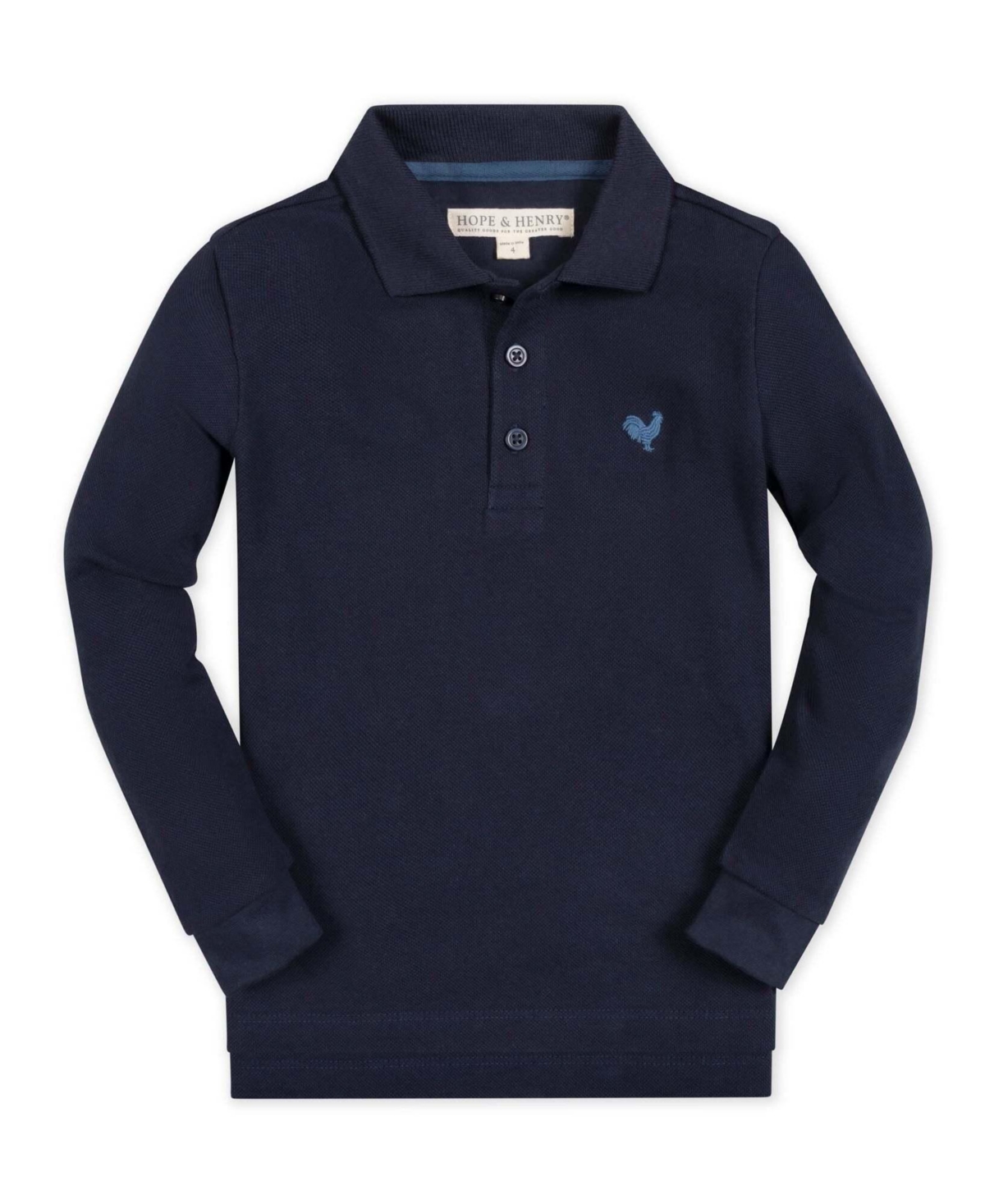 Hope & Henry Toddler Boys' 2T-5T Long-Sleeve Pique Organic Cotton Polo Shirt - Navy