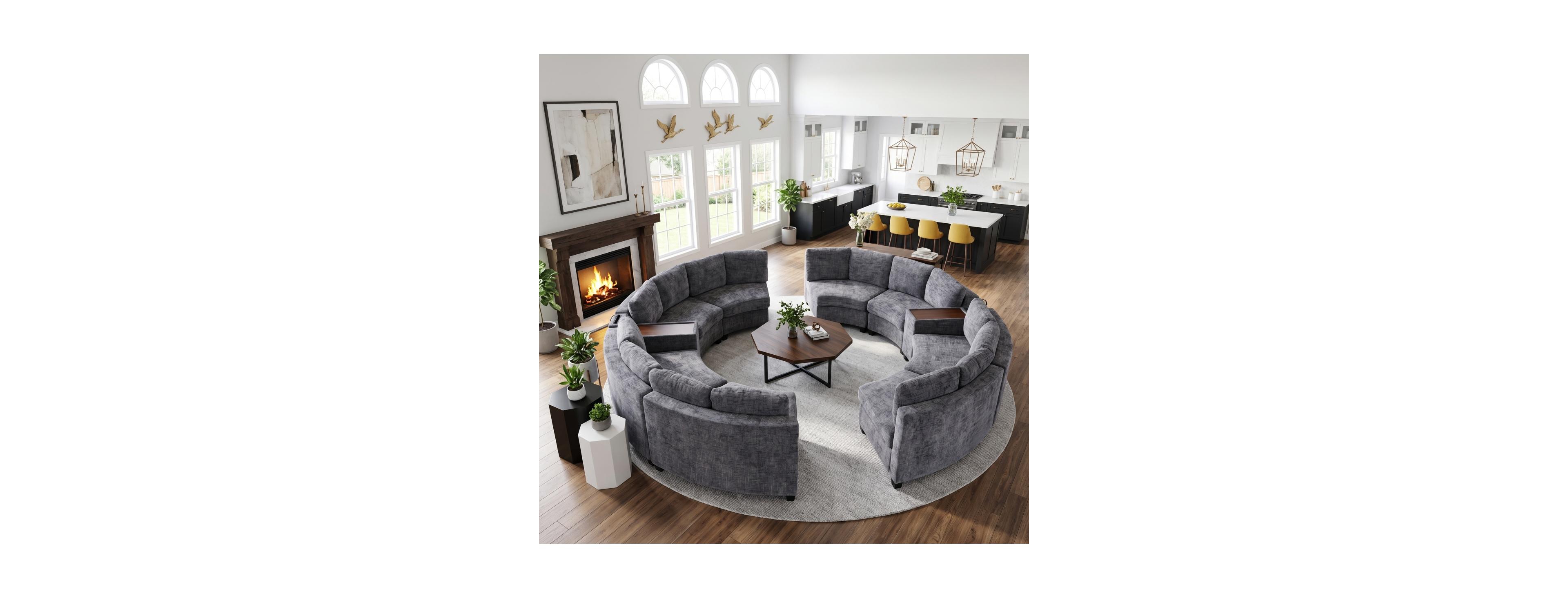 Streamdale Furniture 8-Seater Curved Modular Sectional Sofa with Storage and Wireless Charging