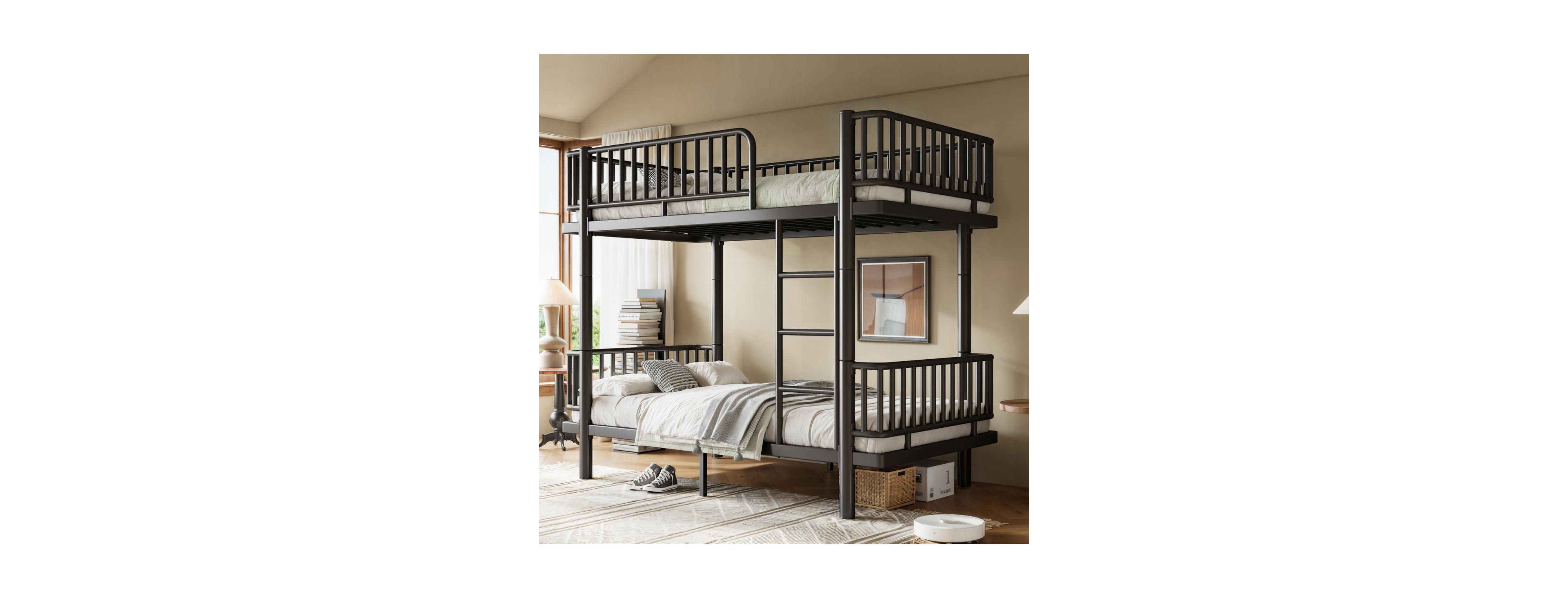 Streamdale Furniture Twin over Twin Metal Bunk Bed with Safety Guardrails, Convertible to 2 Beds