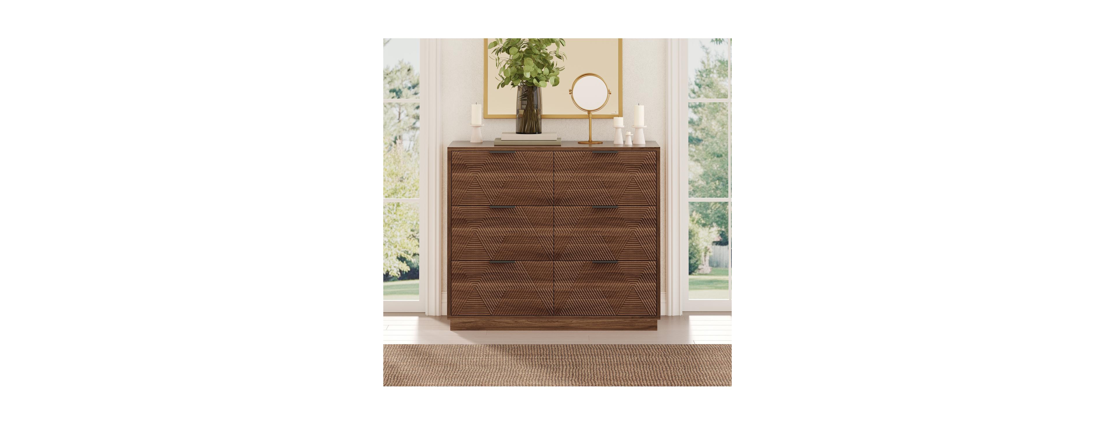 Streamdale Furniture Modern 6-Drawer Geometric Dresser and Storage Cabinet