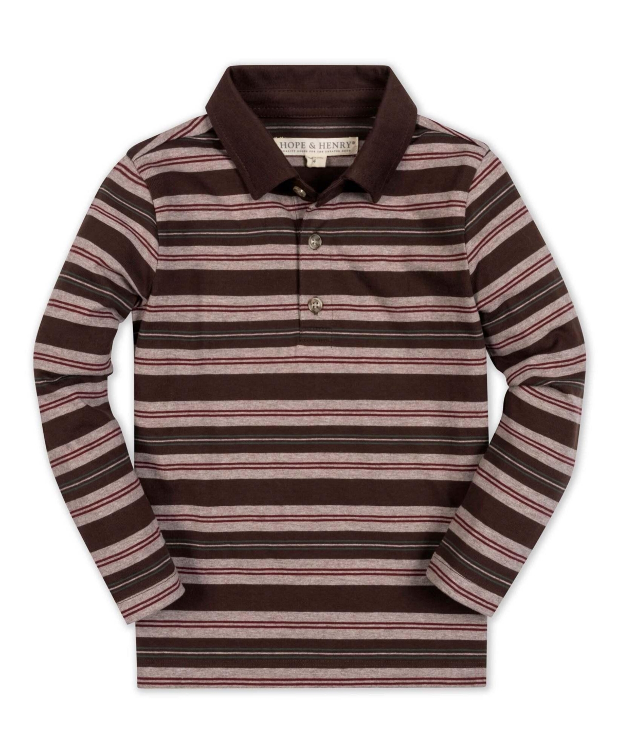 Hope & Henry Toddler Boys' 2T-5 Brushed Cotton Jersey Long-Sleeve Polo Shirt - Chocolate cottage stripe