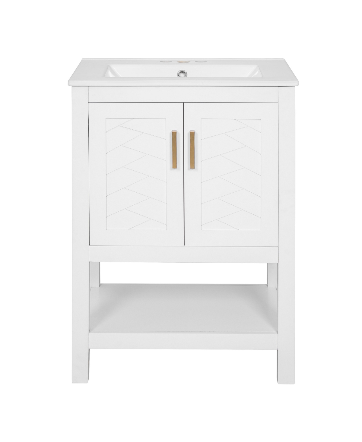 Sillysis 24 Inch Freestanding Bathroom Vanity, Mdf Cabinet with Solid Wood Legs, Ceramic Integrated Sink - White