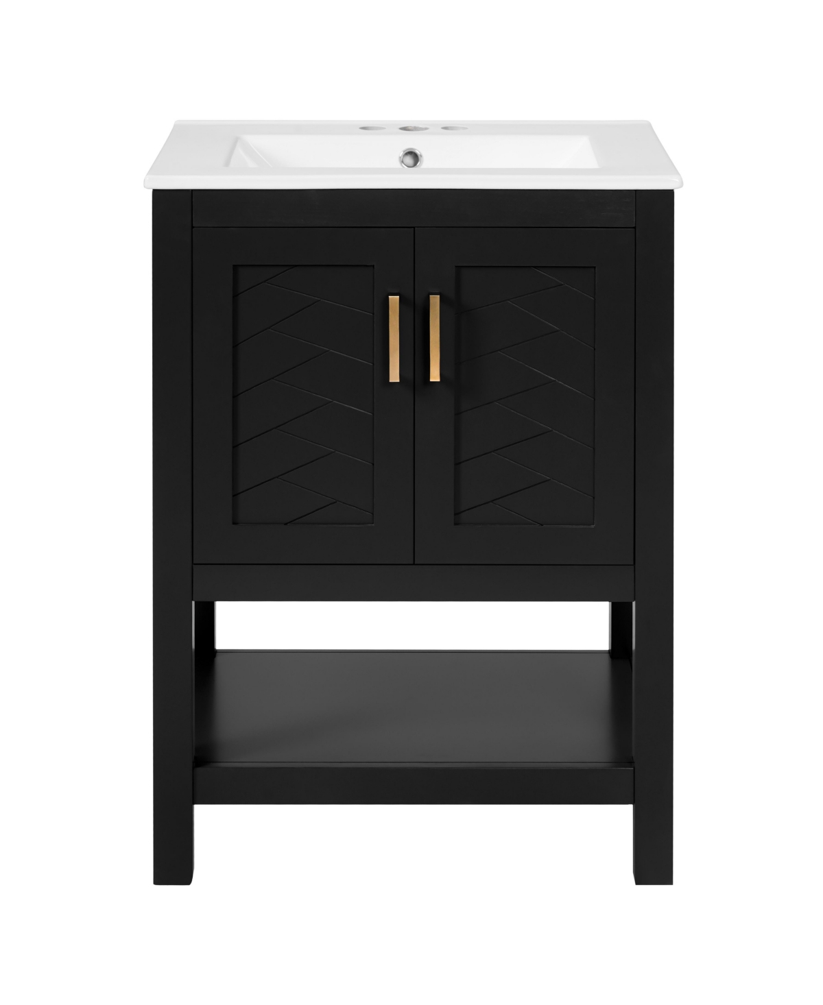 Sillysis 24 Inch Freestanding Bathroom Vanity, Mdf Cabinet with Solid Wood Legs, Ceramic Integrated Sink - Black