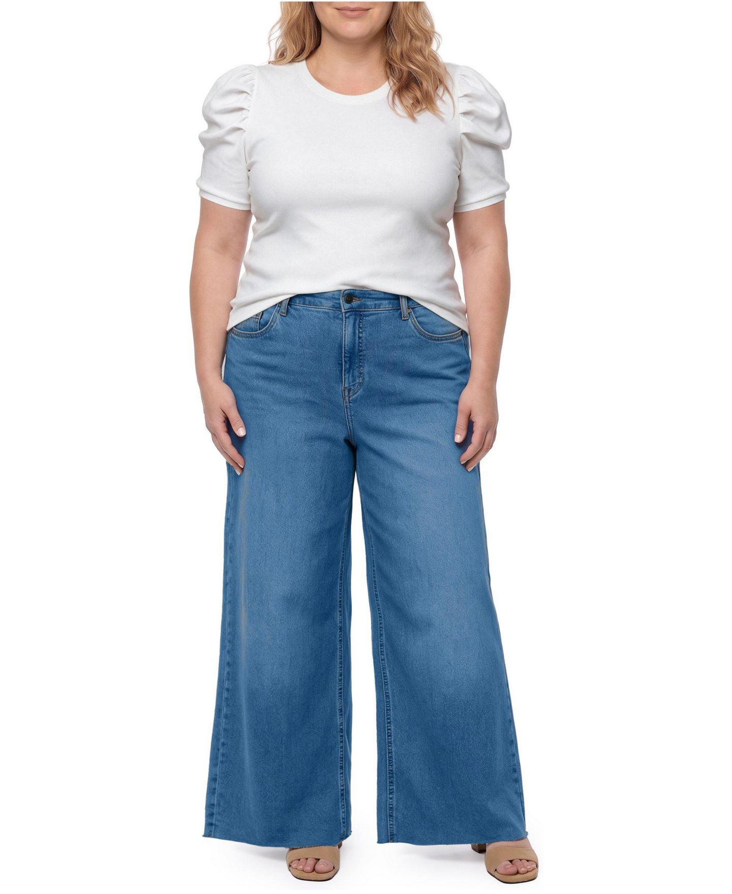 Женская футболка Torrid Plus Size Belle Isle Short-Puff Sleeves Ruched Cotton-Blend, цвет: Яркий белый — фото 2