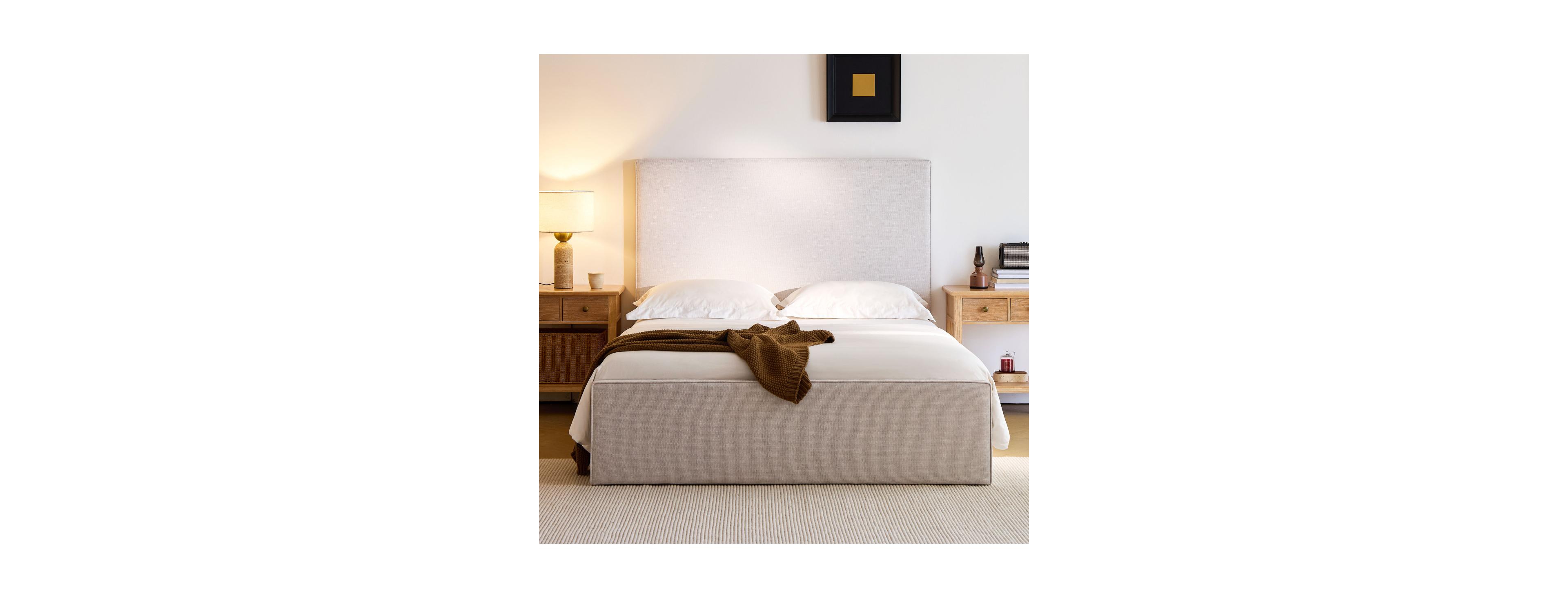 Streamdale Furniture Lucas Upholstered Bed / Tall Headboard / Full / Textured Ivory Canvas