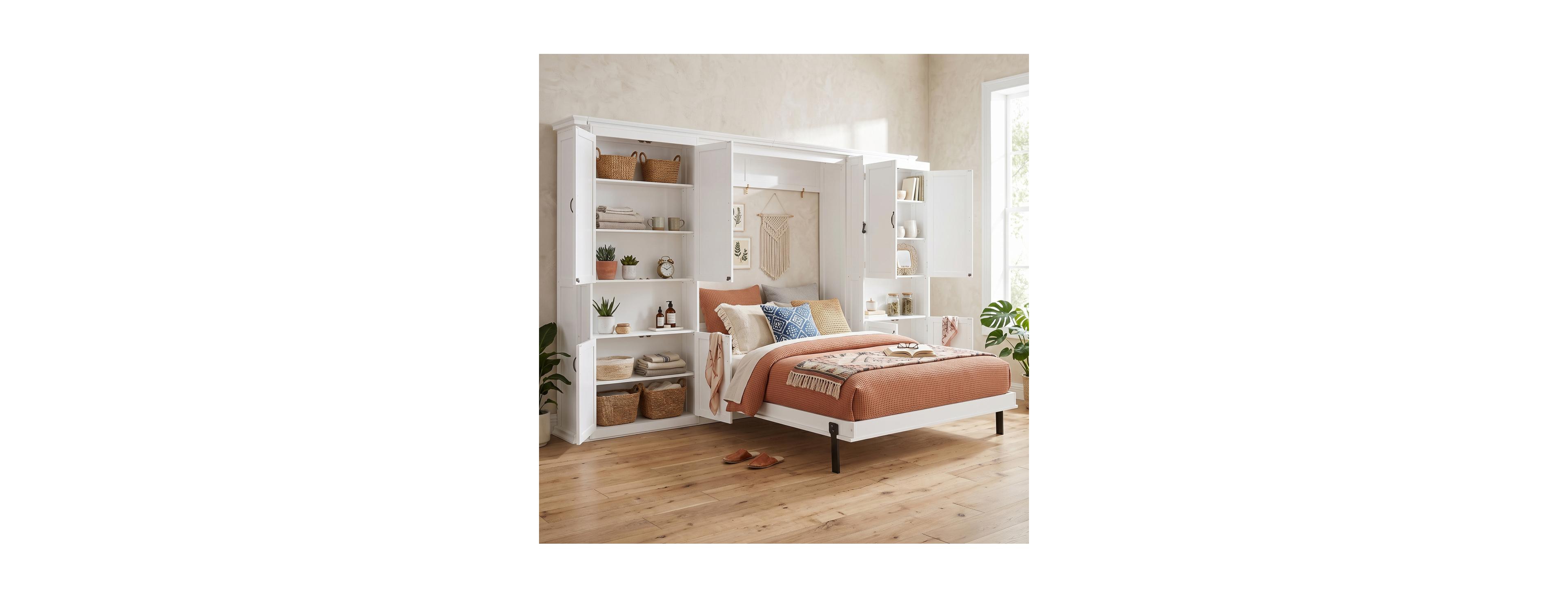 Streamdale Furniture Queen-size Murphy Bed with Dual Sliding Storage Cabinets
