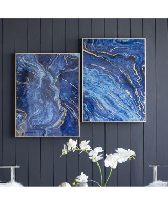 Set of 2 Ocean Marbled Framed Wall Decor Panels, 30.5" x 40